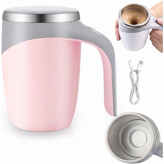 Automatic Magnetic Stirring Coffee Mug, 2026 New Magnetic Coffee Stirrer Mug Automatic Stirring Mug with Lid, Auto Stirring Coffee Mug for Office School (Pink)