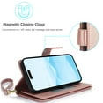 thumbnail image 2 of Wallet Case for iPhone 16 Plus, RFID Blocking Flip Cover with 7 Card Slots, Cash Compartment, Magnetic Closure, and Hands-Free Stand, Slim Protective Phone Case with Wrist Strap,Rosegold, 2 of 6