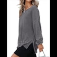 thumbnail image 3 of Sudadera de Cuello Redondo de Punto Gofre de Gran Tamaño para Mujer, Sudadera Informal de Larga con Laterales Gris L, 3 of 7