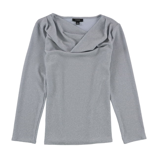 Alfani Womens Shiny Pullover Blouse ltpasblue M