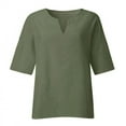 thumbnail image 2 of TODOZO Cotton Linen Shirts for Women 2025 Summer 3/4 Sleeve V Neck Oversized Dressy Casual Loose Solid Tunic Tops Classic-Fit Breathable Shirts Comfy Vacation Outfits Workout Clothes Army Green L, 2 of 5