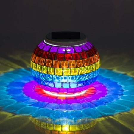 

Solar Powered Mosaic Glass Solar Table Lamp Color Changing Glass LED Rechargeable Solar Night Lamp Waterproof Solar Outdoor Lights for Home Yard Patio Party Decorations