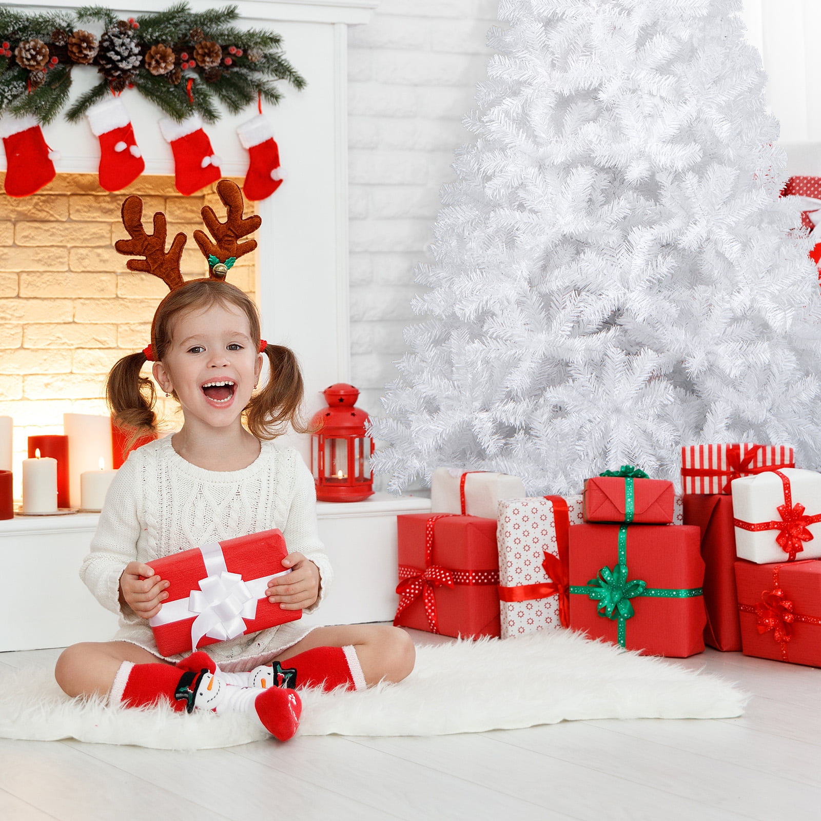 Topbuy 7'Artificial White PVC Christmas Tree Outdoor w/ Metal Stand and Anti-scratching Cover