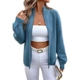 thumbnail image 2 of Women'S Zip Up Cable Knit Sweater Long Sleeve Open Front Cardigan Warm Cardigan with Pockets Outwear Coat Blue L, 2 of 9