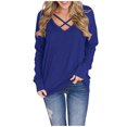 thumbnail image 1 of Women`s Multiple Color Exquisite Flowy Nature V-neck Solid Color Long Sleeve Polyester Blouse(Blue,XXL), 1 of 4