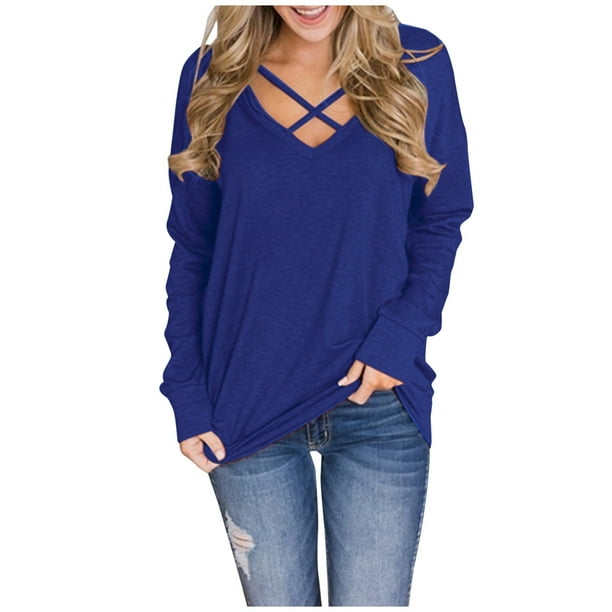 Blusa informal de manga larga con cuello en V para mujer Fridja bvmnju3464