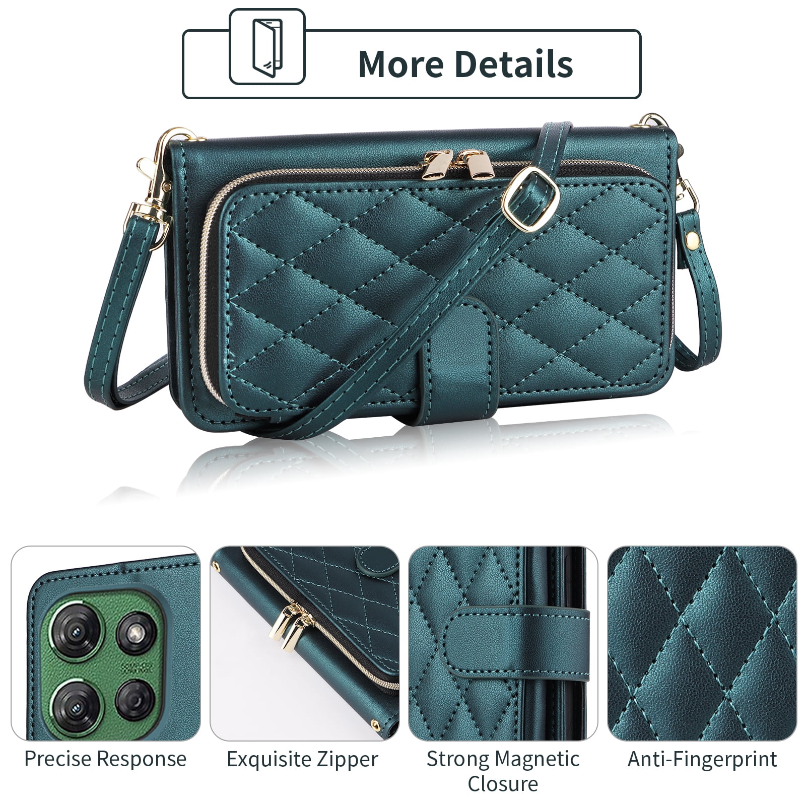 Furiet Argyle Wallet Case for Motorola Moto G Power 5G 2025 with Wrist/Shoulder Strap, Card Slots Zipper Purse Luxury PU Leather Stand Checkered Cell Phone Cover for XT2515-1 Women Girls Green
