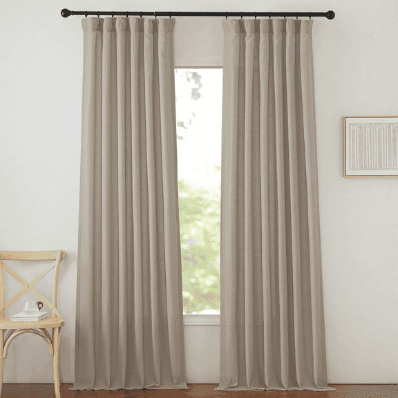 NICETOWN Flax Linen Curtains for Bedroom 84 inches Long, Thick Linen Curtains Hook Belt/Backtab/Rod Pocket Light Filtering Drapes, 50"x 84", Taupe, 2 Panels