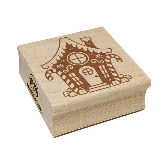 Gingerbread House with Peppermint and Gumdrops Christmas Square Rubber Stamp Stamping Scrapbooking Crafting - Small 1.25in