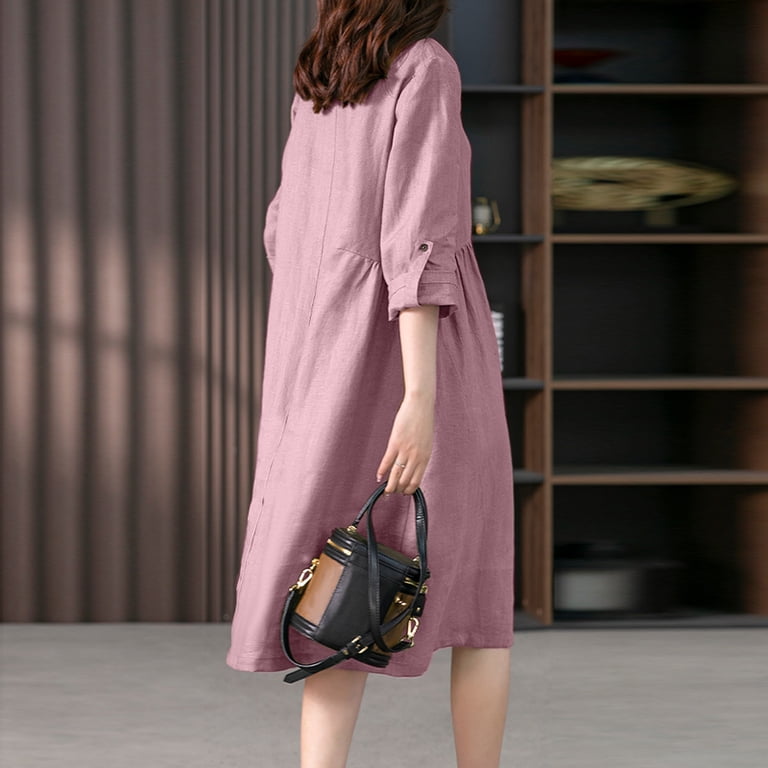 ZANZEA Womens Long Sleeve Button Up Shirt Dress Casual Loose Swing Midi  Dresses - Walmart.com