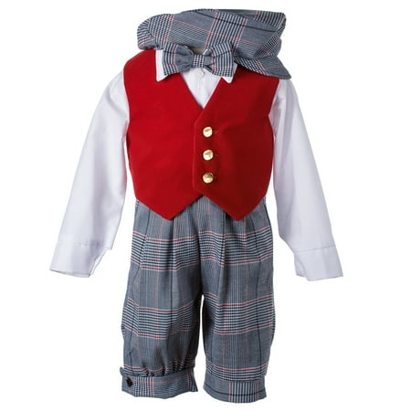 Boys Velvet - Holiday Checkered Knicker Set with Red Velvet Vest