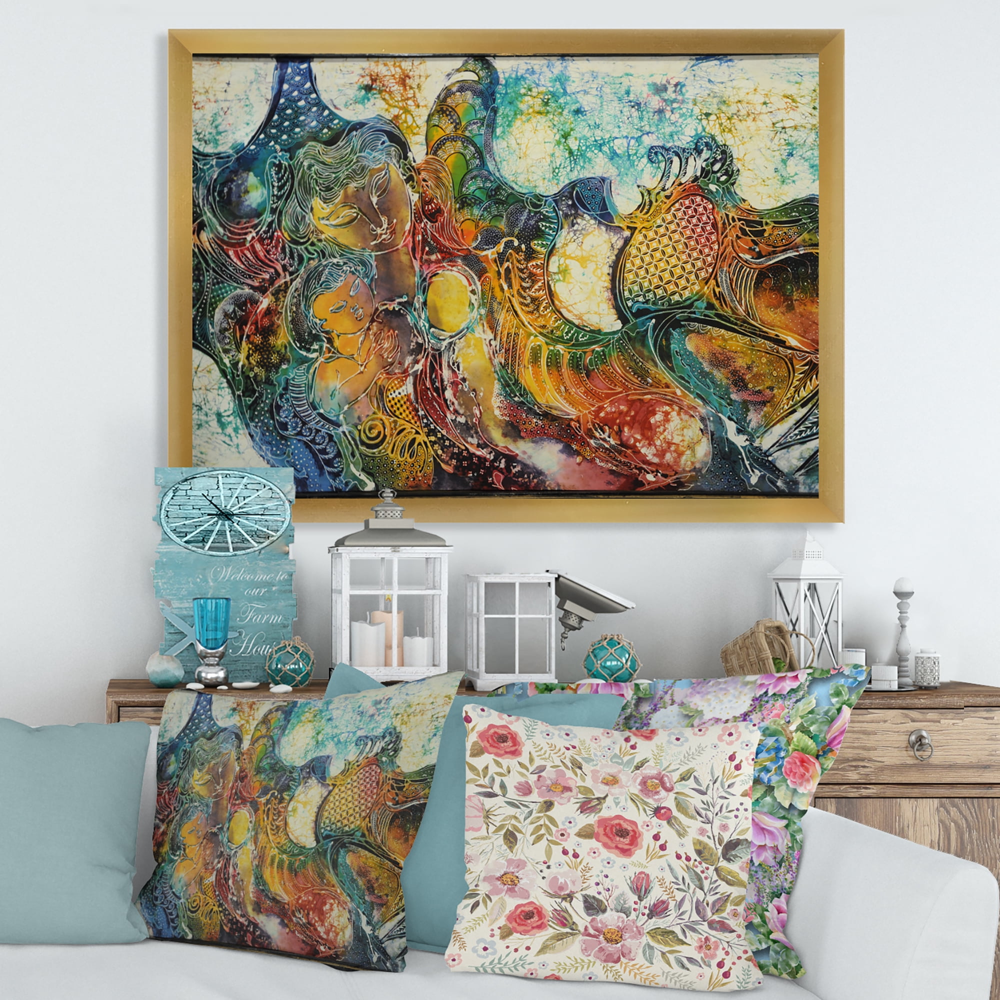 Designart 'Child With Mother With Batik' Modern Framed Art Print