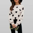thumbnail image 5 of Women's Sweaters Heart Pink Striped Pullover Knitted Sweater Long Sleeved Round Neck, 5 of 5