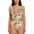 thumbnail image 2 of Yiaed 70s Hippie Style Print Women's Ruffled One Piece Swimsuit V Neck Swimwear Slimming Monokini for Woman-Large, 2 of 8