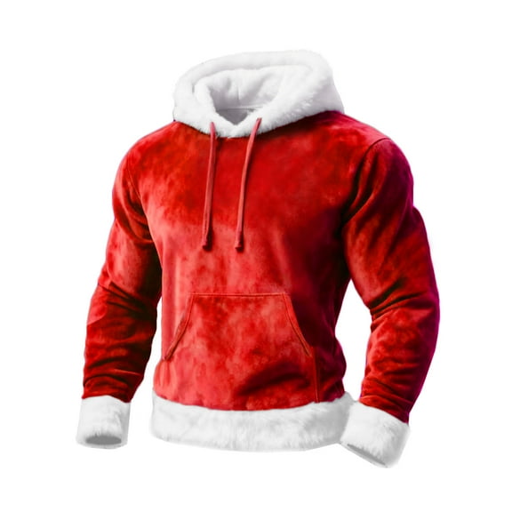 Havenx Hoodies for Men Christmas Long Sleeve Fuzzy Flannel Sweatshirt 2025 Solid Color Santa Hoodie Big and Tall Fleece Xmas Pullover Tops,Red S