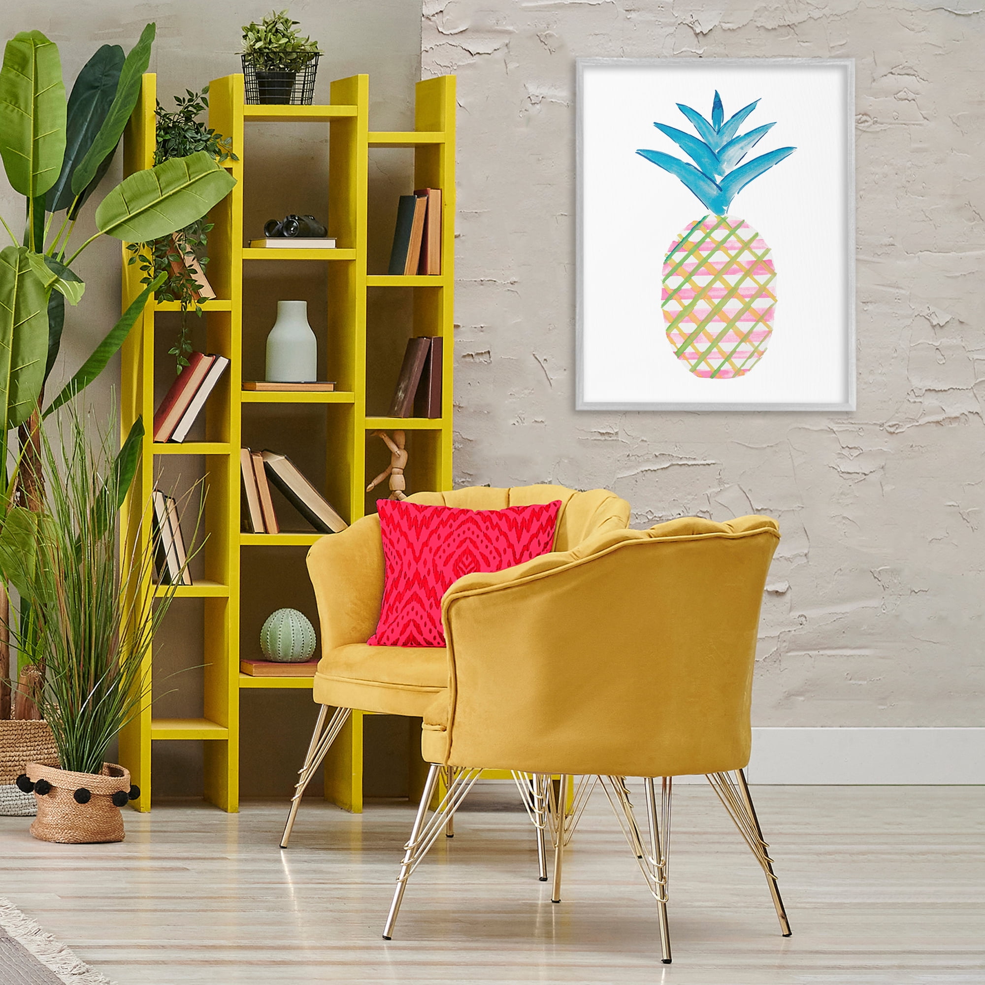 Stupell Industries Tropical Tartan Pineapple Food & Beverage Painting Gray Framed Art Print Wall Art, 24 x 30