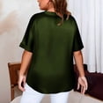 thumbnail image 4 of SELONE Womens T Shirts Graphic V Neck Short Sleeve Tops Satin Plus Size Work Out Blouses Solid Casual Clothes Green XL, 4 of 5
