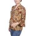 thumbnail image 2 of NY Collection Women's 3/4 Bell Sleeve Pleat Front Y Neck Top, 2 of 4