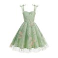 thumbnail image 4 of Girls Floral Embroidery Tulle Party Dress, Kids Spaghetti Strap Bow Tie Sweetheart Princess Gown, A-Line Midi Formal Dress for Wedding Holiday Party(Green,9-10 Years), 4 of 4