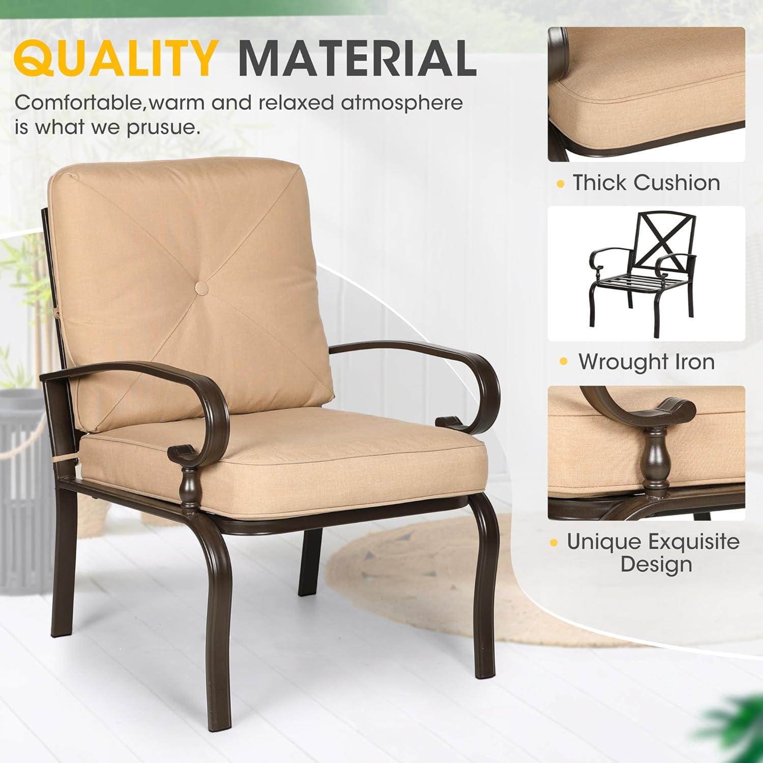 SUNCROWN 5-Piece Patio Furniture Set Outdoor Metal Conversation Set, Brown