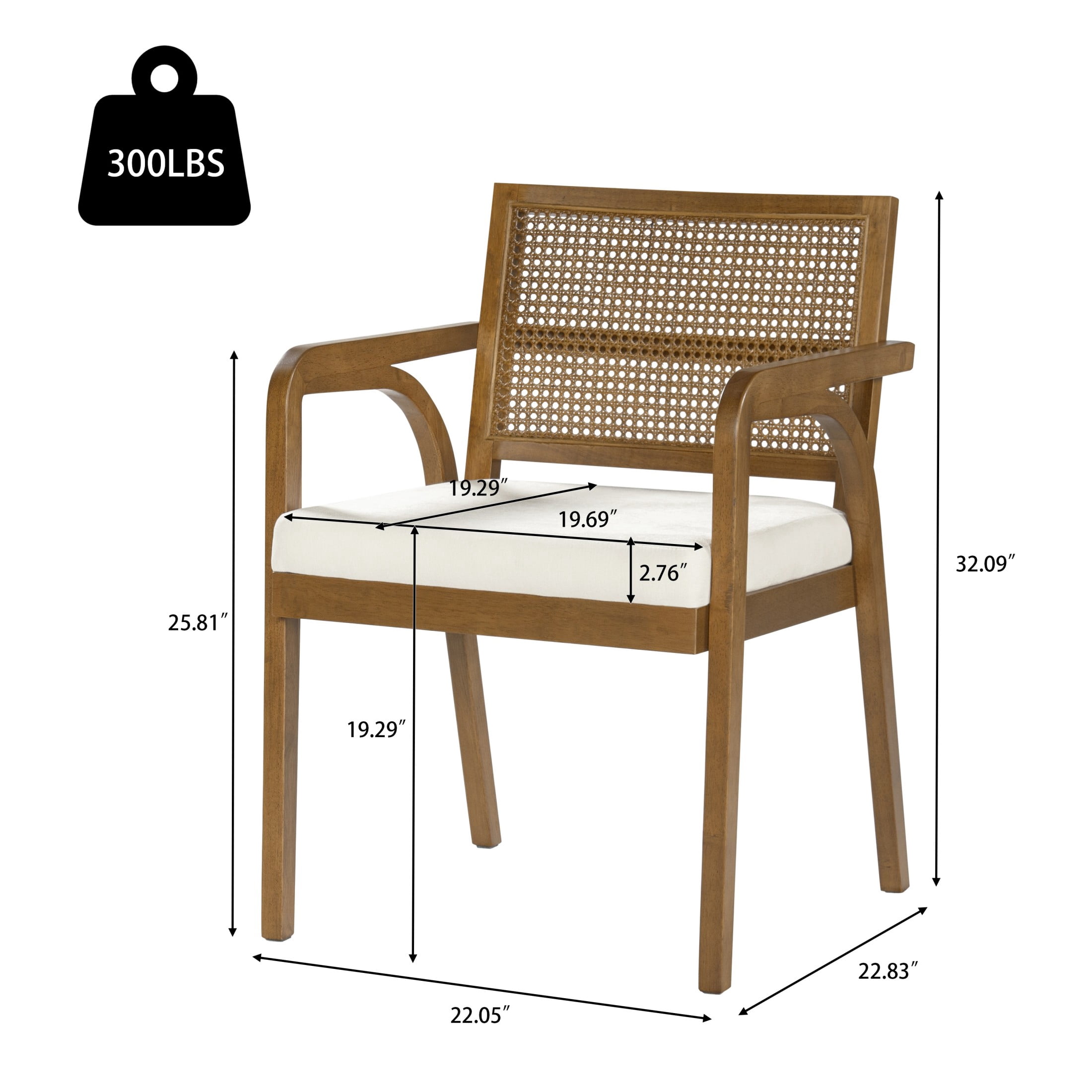 Christopher Knight Home Modern Dining Chairs, Upholstered Seats, Rattan Cane Back, Walnut, Set of 2