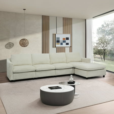 LUCKHAO Modern Oversized Deep Seat Sectional Sofa with Reversible Chaise, 120" Modular L-shaped Soft Couch for Living Room, Apartment
