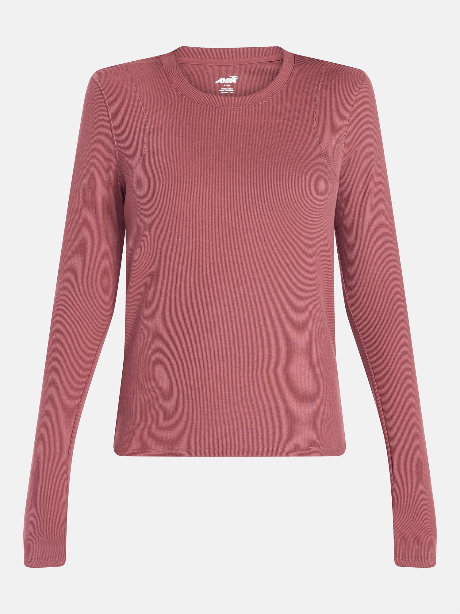 Avia Women's and Women's Plus Rib Seamed Long Sleeve Tee, Sizes XS-4X