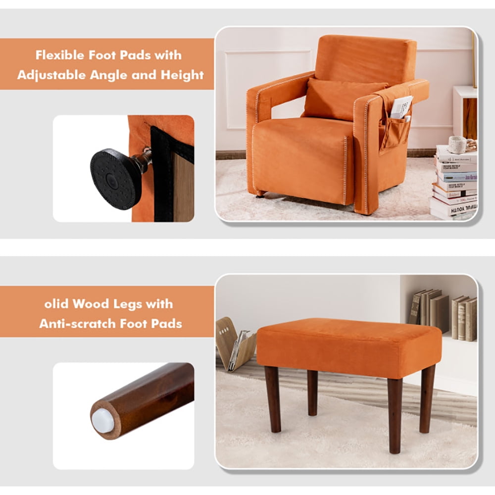 Finihen Accent Single Sofa Chair with Ottoman, Modern Berber Fleece Single Sofa Chair with Ottoman and Waist Pillow, for Living Room, Bedroom, Orange Finihen Accent Single Sofa Chair with Ottoman, Modern Berber Fleece Single Sofa Chair with Ottoman and Waist Pillow, for Living Room, Bedroom, Orange