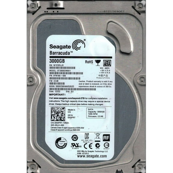 ST3000DM001 F/W: CC4B P/N: 9YN166-500 SU W1F Seagate 3TB