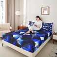 thumbnail image 3 of Castle Fairy Futuristic Cubes Triangle Facet Bed Sheets 4-Piece,Mid Century Polygon Full Size Sheets,Royal Black Silver,1 Flat Sheet, 1 Fitted Sheet and 2 Pillowcases, 3 of 7