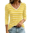 thumbnail image 5 of fatyb 3/4 Length Sleeve Womens Stripe T Shirts V Neck Basic Tee Tops Color Block Womens Tunic Shirts, 5 of 7