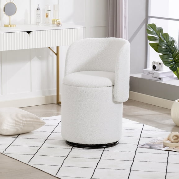 Pawverly Swivel Vanity Stool with Storage, Upholstered Barrel Chair 360° Rotating Makeup Ottoman, Padded Accent Chair for Bedroom, Living Room, Dining Room, Beige
