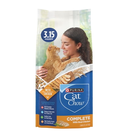 (4 pack) Purina Cat Chow Complete High Protein Dry Cat Food with Real Chicken  3.15 lb Bag