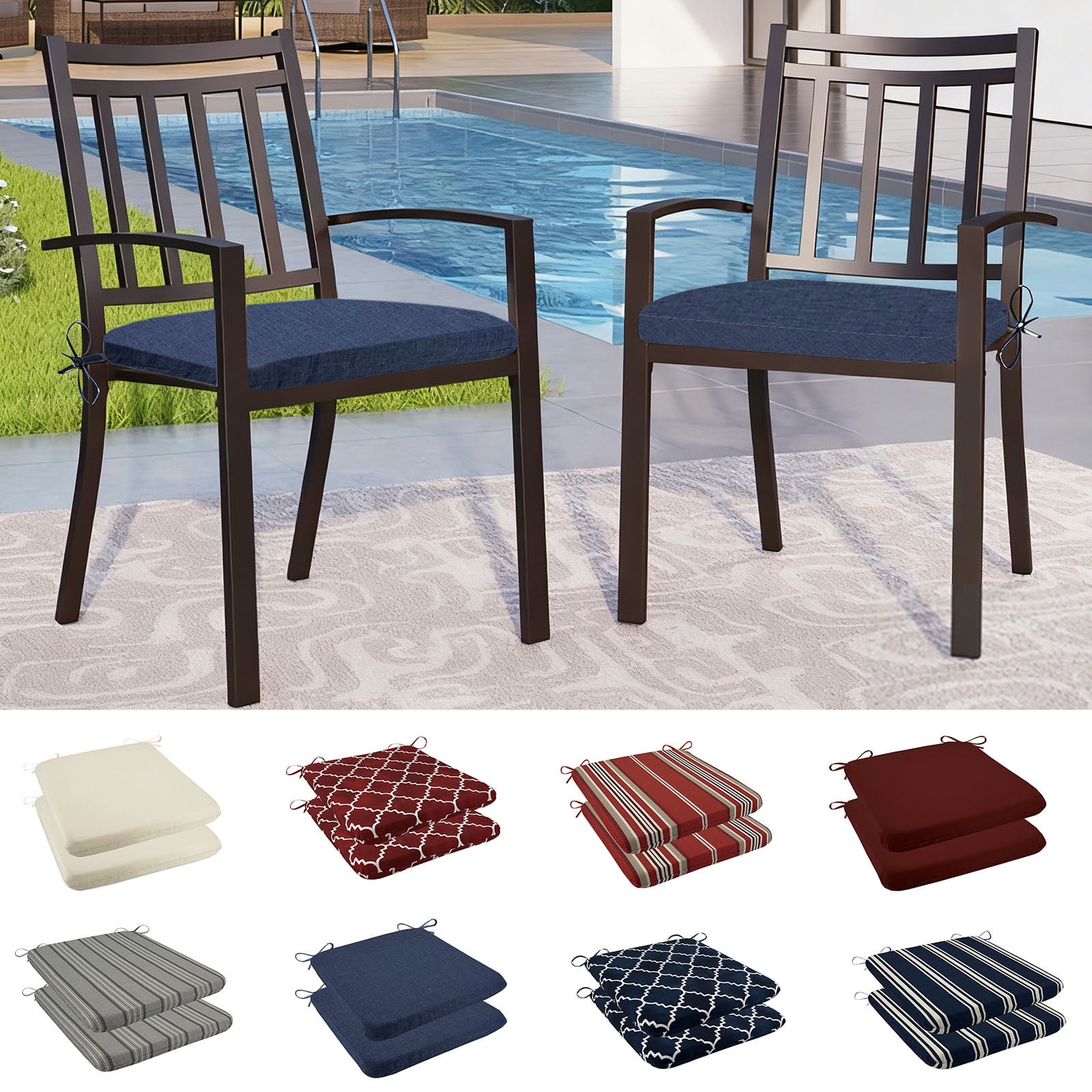 Outdoor Chair Cushions Set of 2, Water Resistant Patio Seat Cushions with Ties 20x18.5x1.6 Inch, Fade Resistant Slipcovers for Garden Patio Furniture Wicker Chairs Bench