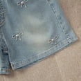 thumbnail image 5 of GiLiling Girls Bow Print Elastic Waist Denim Shorts, Frayed Hem Jean Shorts with Pockets for Kids Summer Casual Wear (Light Blue, 5-6 Years), 5 of 7