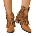 thumbnail image 3 of Shadoumai Women Tassel Western Booties Block Heel Suede Cowboy Ankle Boots Fringe Pointed Closed Toe V-Cut Stacked Heel On Short Boots Cowgirl Embroidered Retro, 3 of 9