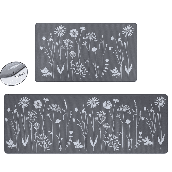 Non Slip Thick Kitchen Mat for Floor Set of 2, Waterproof Cushioned Anti Fatigue Kitchen Rugs, 17"x47" 17"x29", Gray