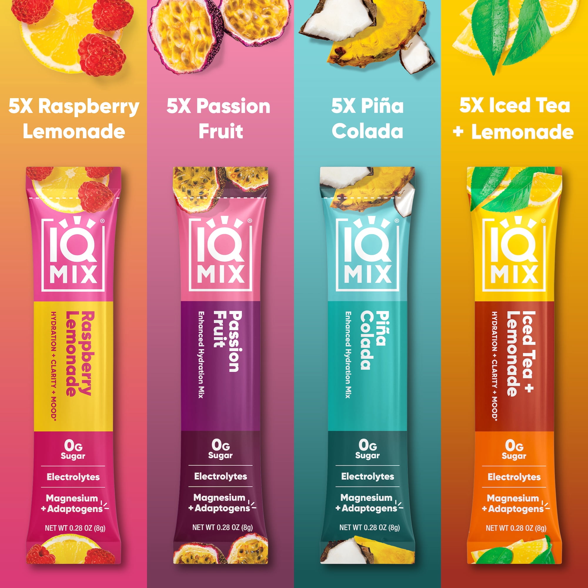 IQMIX Sugar Free Electrolytes Powder Packets - Hydration Supplement Drink Mix with Keto Electrolytes, Lions Mane, Magnesium L-Threonate, and Potassium Citrate - New Vacation Variety Pack (20 Count)