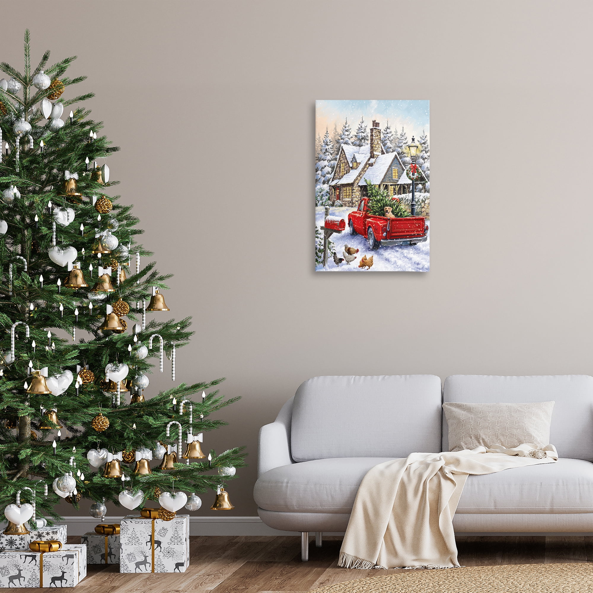 Stupell Industries Rustic Holiday Scene Holiday Painting Gallery Wrapped Canvas Art Print Wall Art, 20 x 30