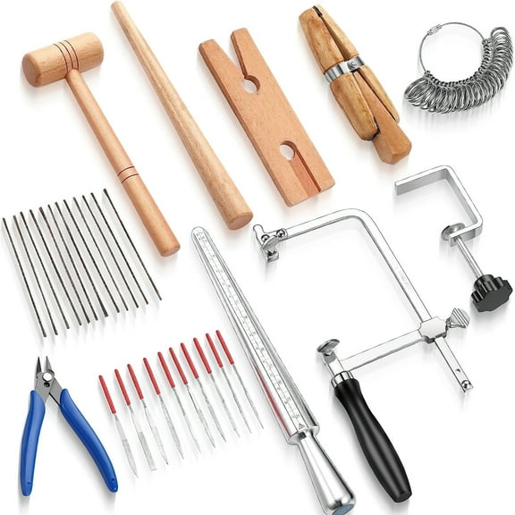Jewelry Making Tools Professional Kit, Complete Jewelry Tool Set with Wooden Ring Mandrel, Steel Wire Cutter, Mini Diamond Needle Files, Copper Rings