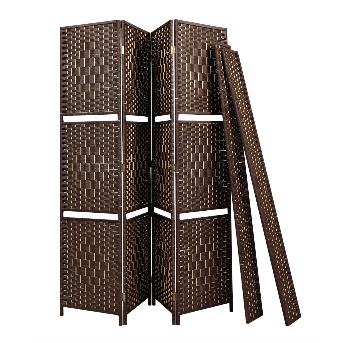 Kepooman Folding Retro Paper Rope Screen with Separate Divide, 4-panel Durable Screen Perfects for Indoor and Outdoor, Dark Brown Kepooman Folding Retro Paper Rope Screen with Separate Divide, 4-panel Durable Screen Perfects for Indoor and Outdoor, Dark Brown