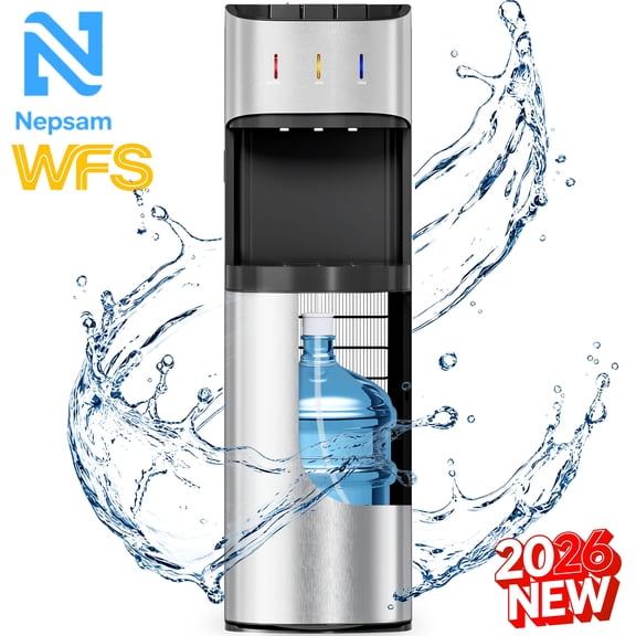 Nepsam 3/5 Gal Bottom-Loading Hot & Cold Water Dispenser, Aluminum Alloy with Child Safety Lock for Home & Office