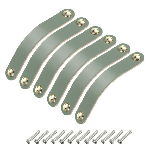 6 Packs Leather Drawer Pulls Double Hole Knobs with Screws, Blue/Gold(Hole Spacing:128mm)