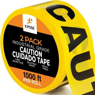 2pk Caution/Cuidado Tape Roll - 2 Rolls - 1000 Ft x 3 Inch Wide Each - Yellow Safety Tape for High Visibility Outdoor Warning, Flagging Construction Hazard, Crime Scene Barrier, Danger Zone