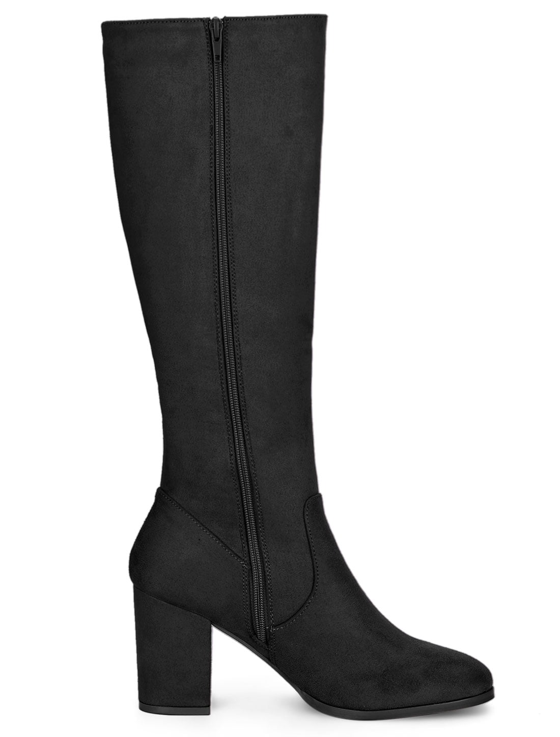 DARING DIVA Women's Stylish Side Zipper Chunky Heel Knee High Boots Black 10