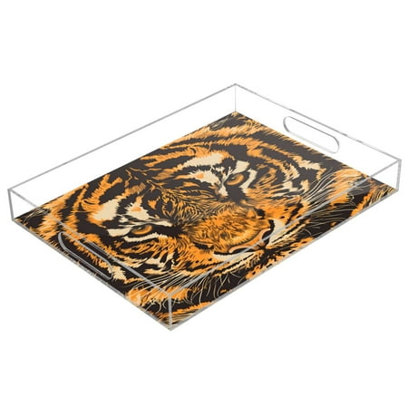 Acrylic Tray 15.7*11.8*1.9 Inch Transparent Tray Food Tray Tea Cup Tray Serving Trays Cosmetics Storage Kitchen Table Bathroom Sundry Storage Fierce Tiger