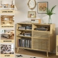thumbnail image 5 of Large Record Player Stand, Mid-Century Turntable Stand with Doors and Charging Station Wood Record Player Table Holds Up to 450 Albums Vinyl Storage Display Shelf for Living Room, Natural, 5 of 16