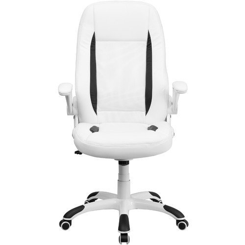 Flash Furniture Embroidered High Back White Leather Executive Swivel