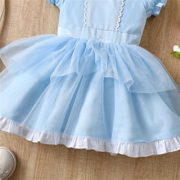 Kwasome Summer Dresses Girls Winter Dress Toddler Girl Short Sleeve Tulle  Princess Dress Headband Suitg For 6 To 36 Months 6-9 Months,Light Blue