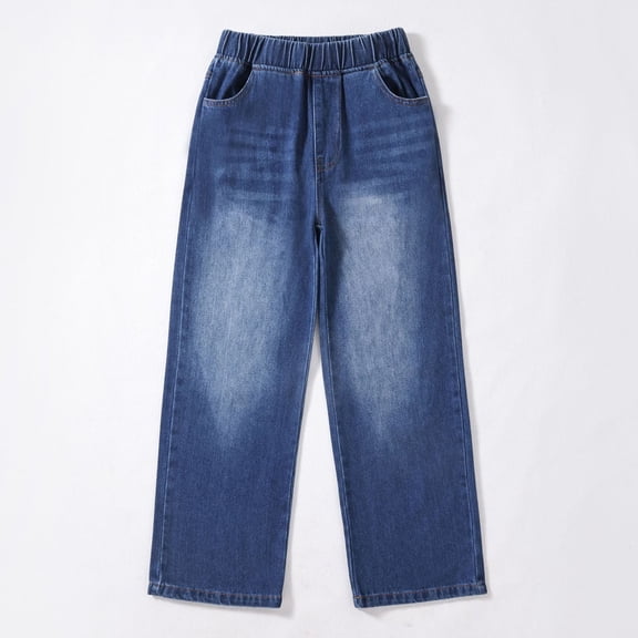 ATOGUTA Wide Leg Jeans for Girls Baggy Denim Pants Elastic High Waist Wide Leg Jeans with Pockets Size 4T-13, Blue